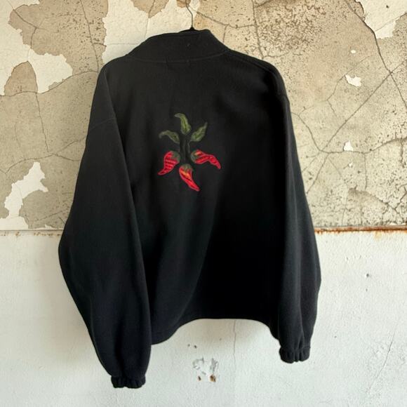 Vintage Fleece Quarter Zip Pullover Embroidered Chili Peppers Retro 90s Garden - Picture 1 of 5